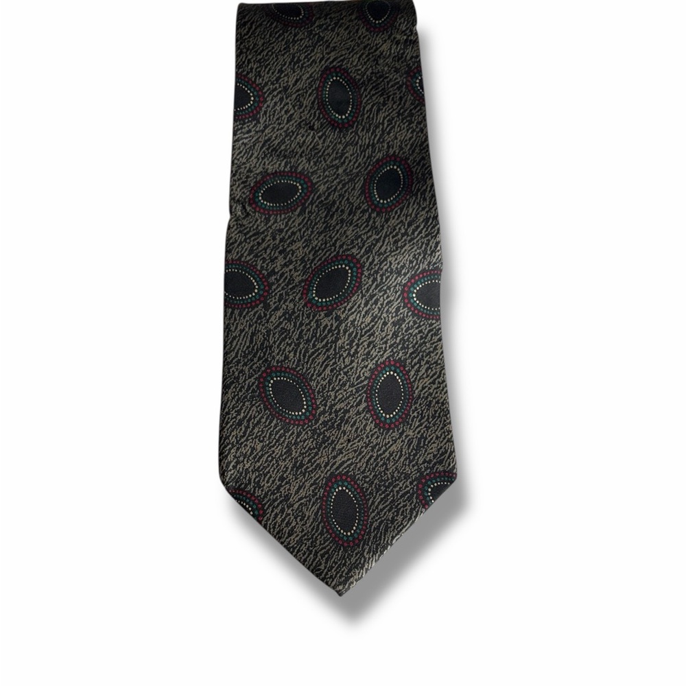 Geoffrey Beene Vintage Silk Gray Tie Teal & Burgundy Ovals